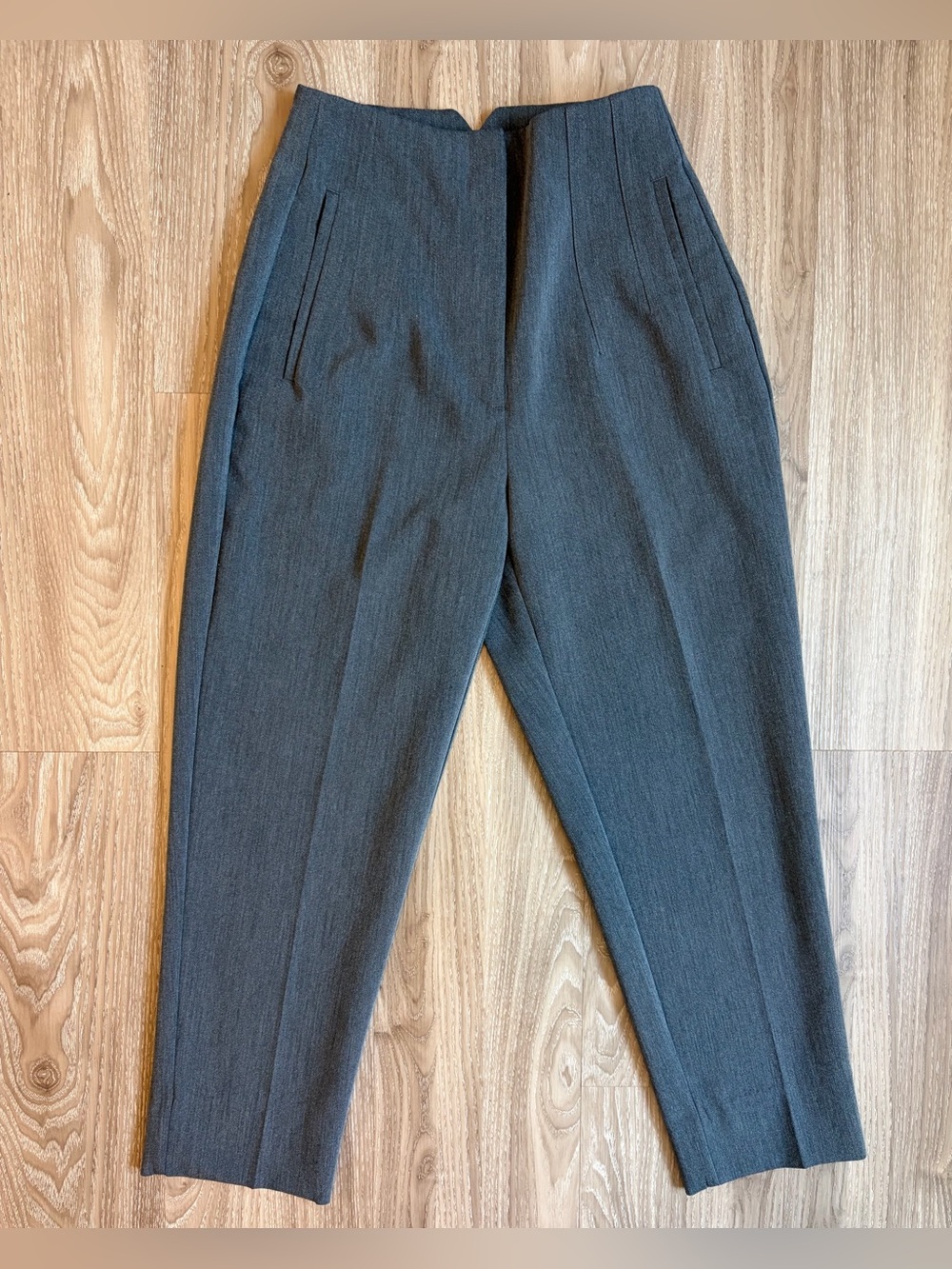 ZARA Women’s gray Teal High Waist Tailored Slim Fit Ankle Trousers Pants Size S